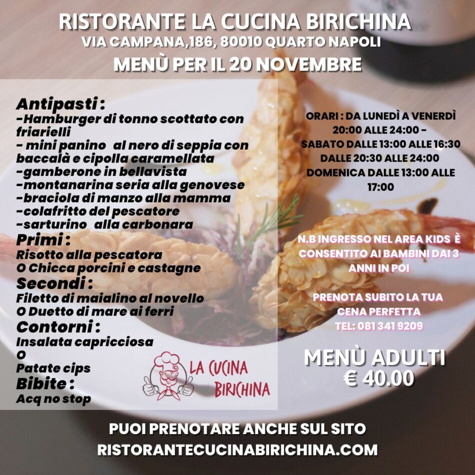 Menu per il 19-20 Novembre 2022