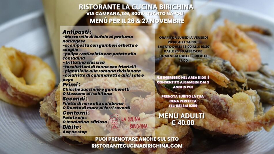 Menu per il 26-27 Novembre 2022